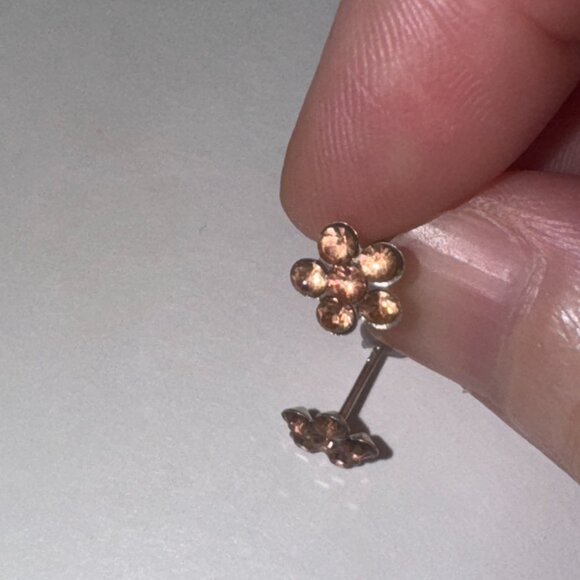 7mm Pink Flower Cz And Sterling Post Earrings - Picture 5 of 14